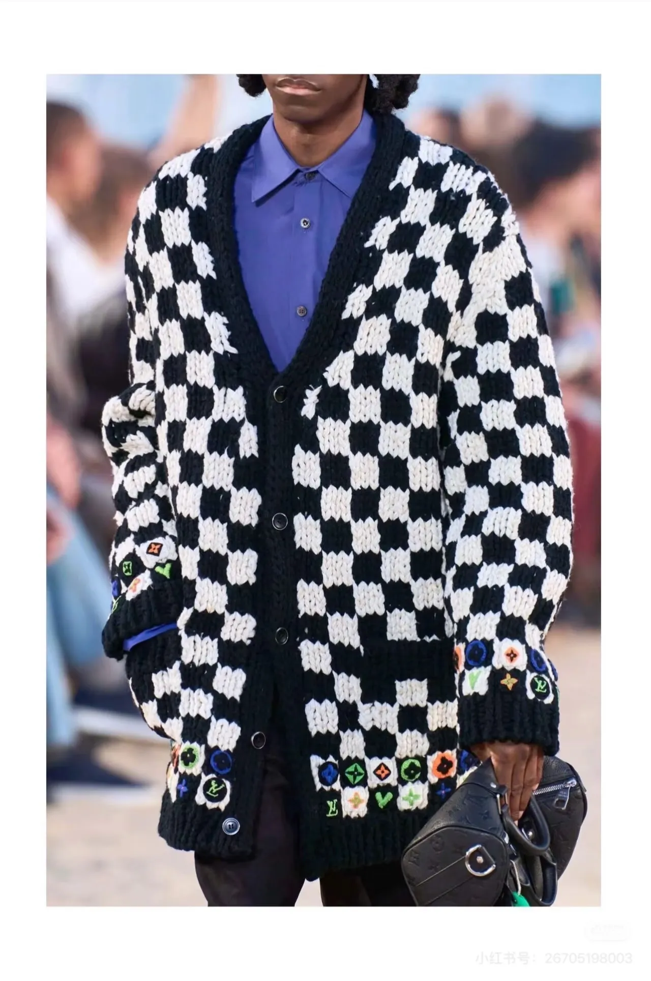 Louis Vuitton/Louis Vuitton colorful checkerboard knitted sweater cardigan